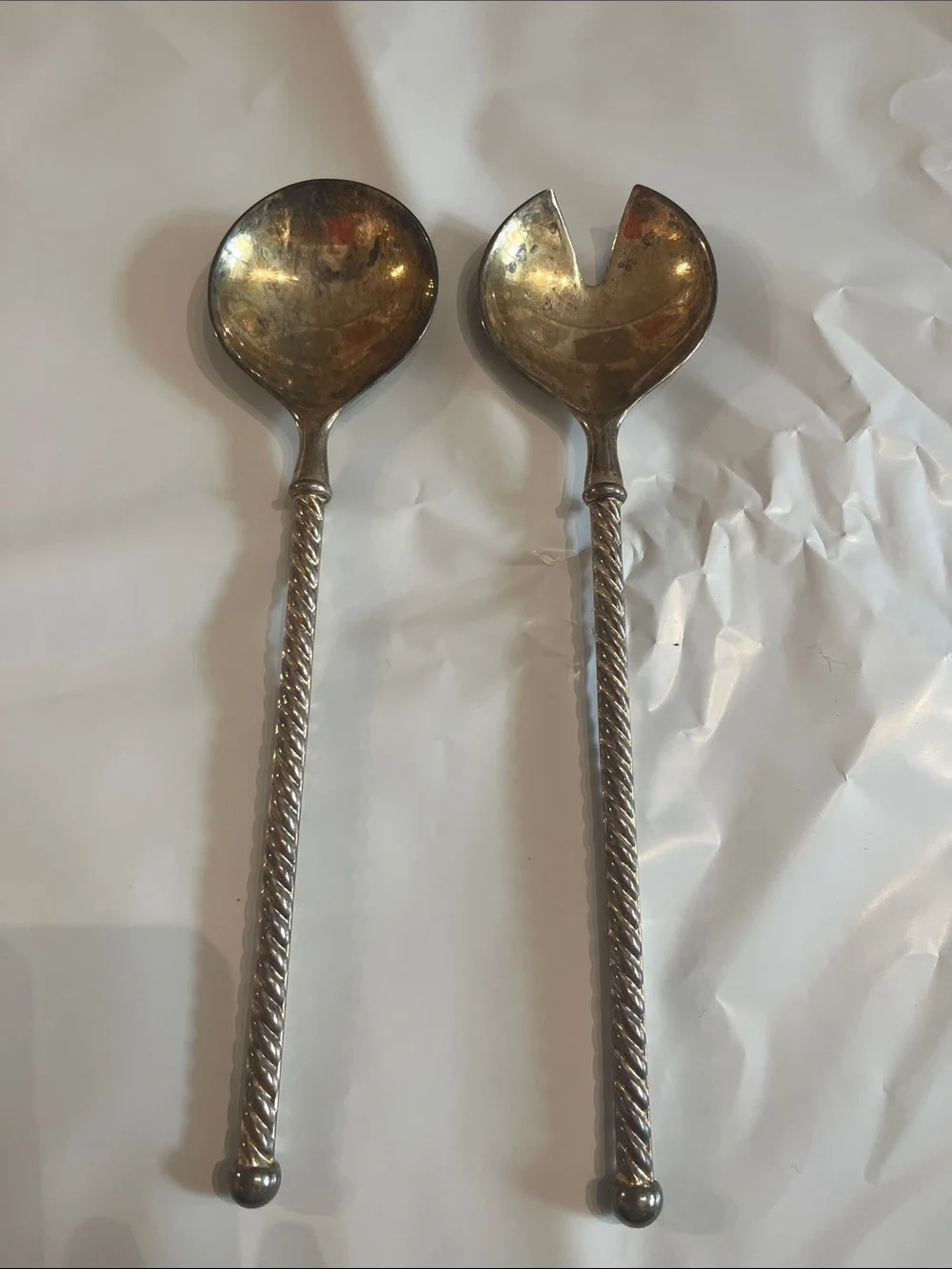 ITALY EP ZINC Silver-Tone Rope Handle Salad Serving Set - Unbranded 10”